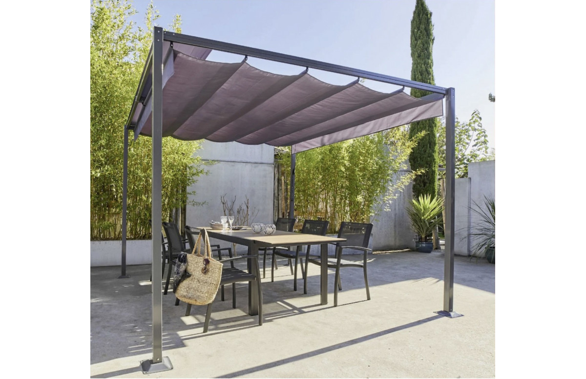 Pergola adossée en acier et toit polyester 4x3 - Mon Jardin Cosy
